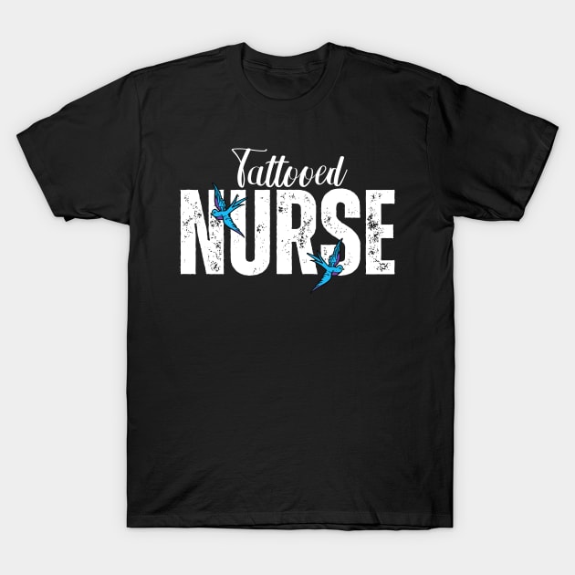 Tattooed Nurse With Two Blue and Purple Swallows T-Shirt by jackofdreams22